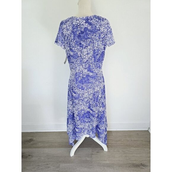 Ronnie Nicole Floral Lace Purple Blue Short Sleeves Flowy V-neck Midi Dress 8 M - Picture 10 of 12